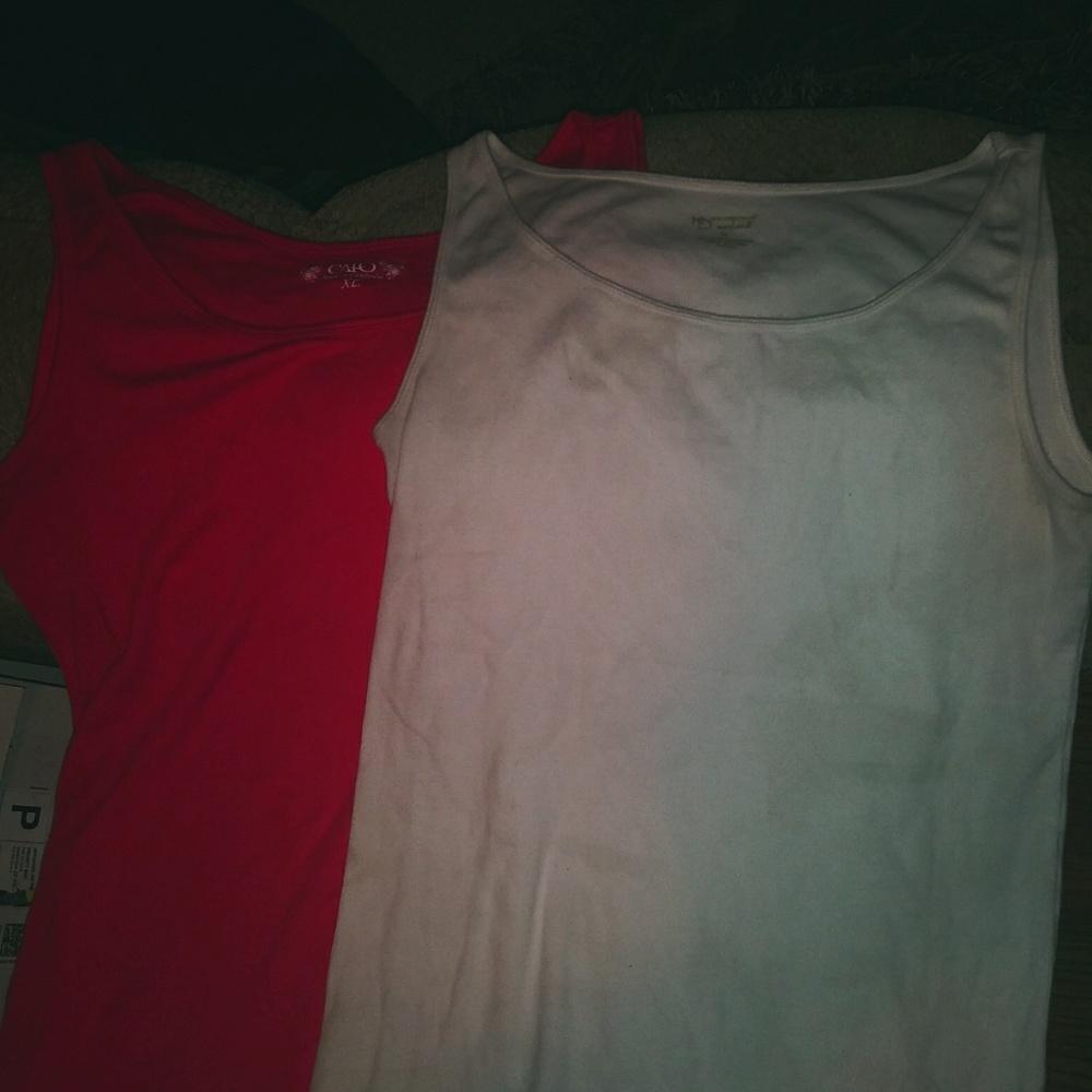 2 tank tops one orange one white